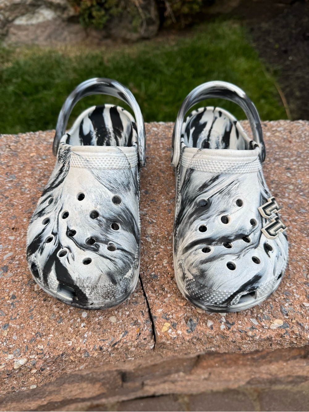 Crocs Classic Clogs Black White Marble Tie Dye Youth J4